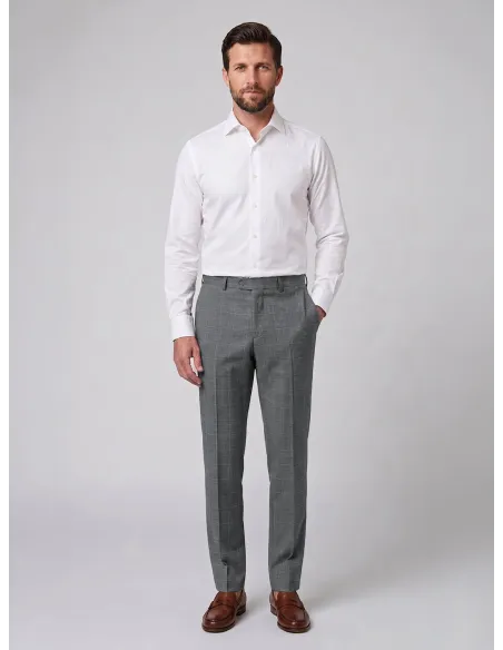 Gray Plaid Wool Trousers