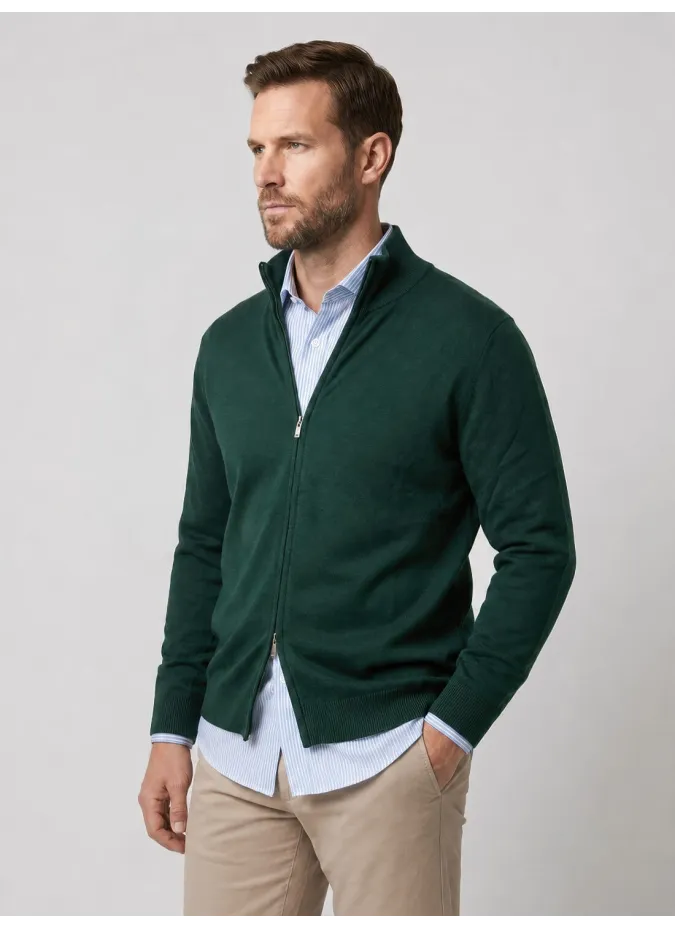 Casaco Zip Algodão/Caxemira Verde | JOHN TWEED TAILORED