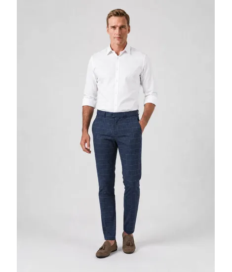 Blue Wool Trousers With Window
