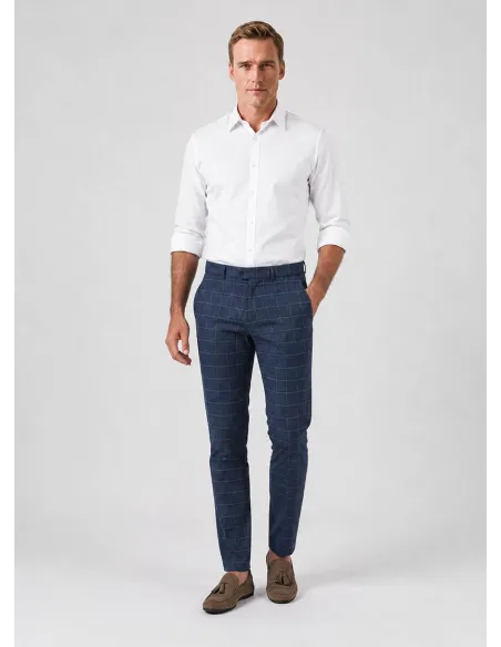 Blue Wool Trousers With Window