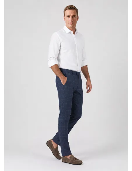 Pantalón de Lana Azul Con Ventana
