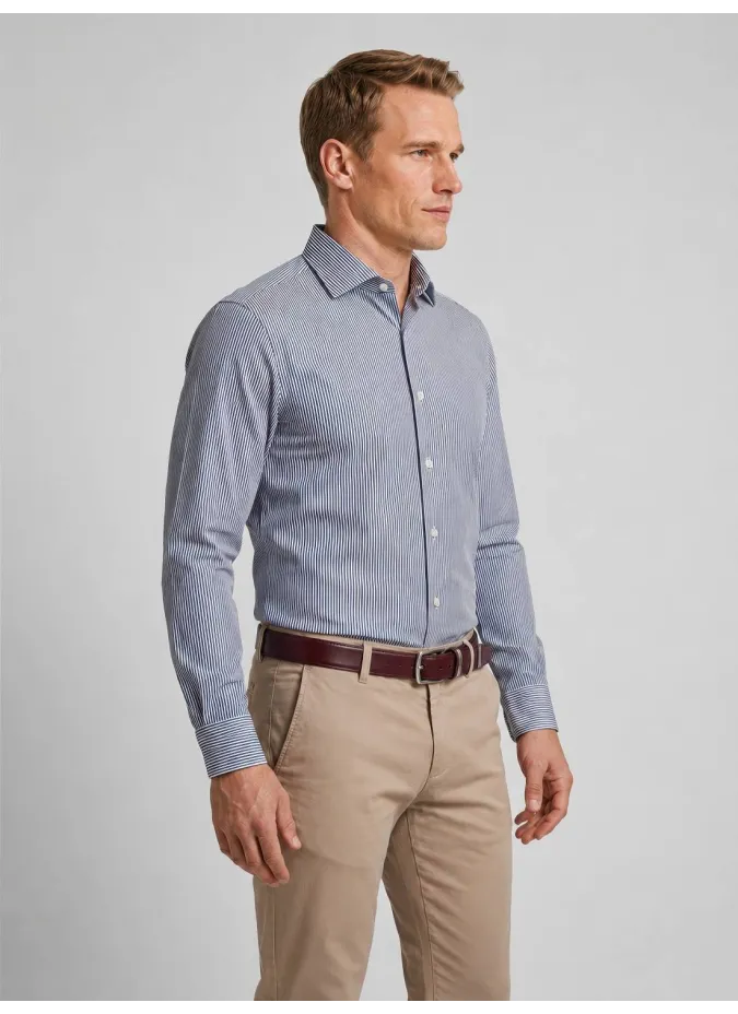 Camisa Clássica Risca Azul