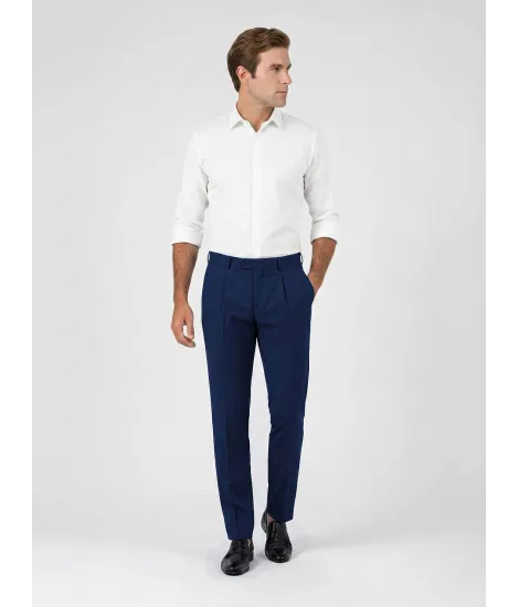 Calça de Lã Azul Falso Liso