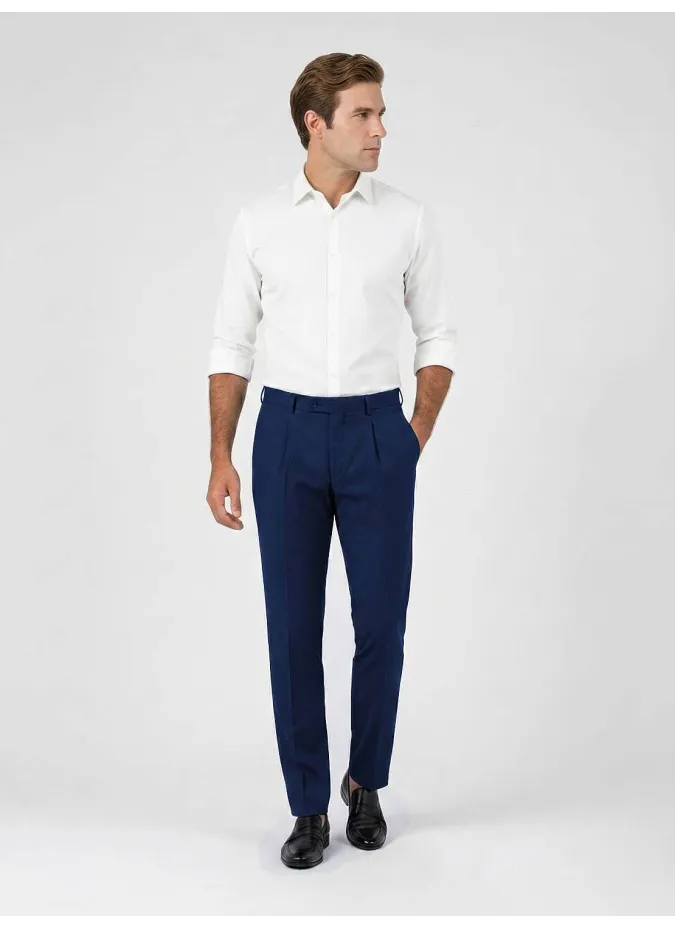 Calça de Lã Azul Falso Liso