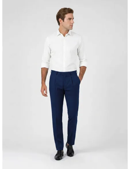 Calça de Lã Azul Falso Liso