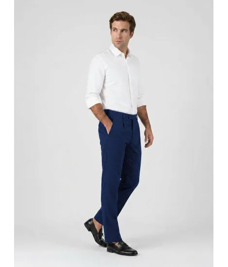 Blue Faux Plain Wool Trousers 2