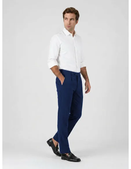 Calça de Lã Azul Falso Liso