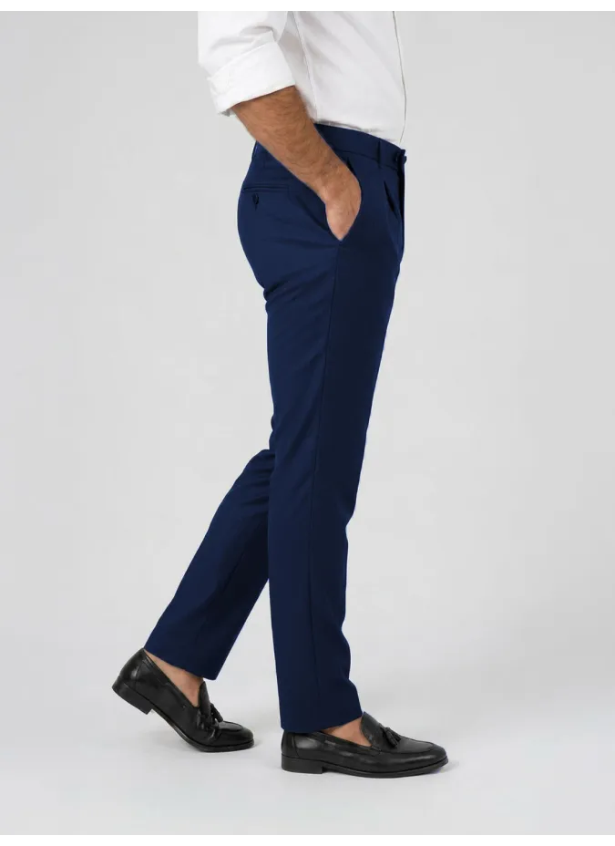 Blue Faux Plain Wool Trousers