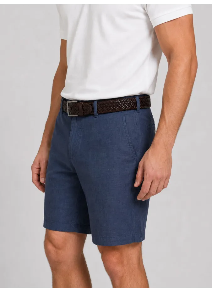 Navy Blue Linen Shorts | John Tweed Tailored