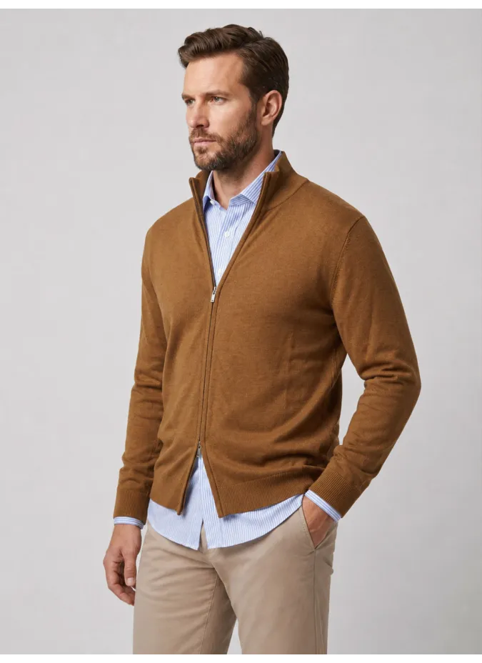 Casaco Zip Algodão/Caxemira Camel | JOHN TWEED TAILORED