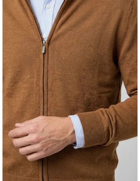 Camel Cotton and Cashmere Zip Sweater| JOHN TWEED TAILORED