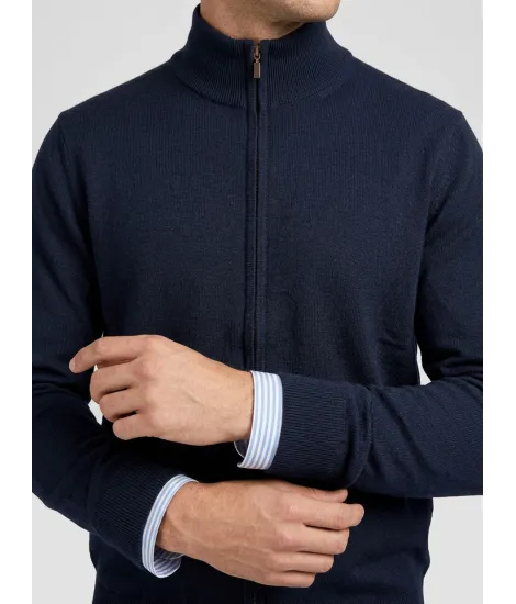 Navy Blue Cotton and Cashmere Zip Sweater| JOHN TWEED TAILORED 2