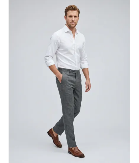 Grey Faux-Plain Wool Trousers 2