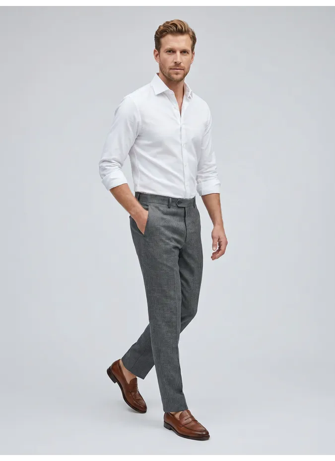 Grey Faux-Plain Wool Trousers