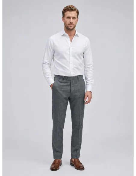 Pantalón de Lana Gris Falso Liso