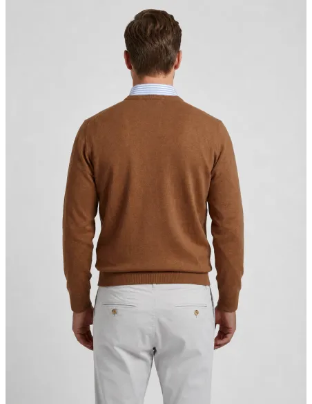 Jersey Cuello V de Algodon y Cachemir Camel | JOHN TWEED