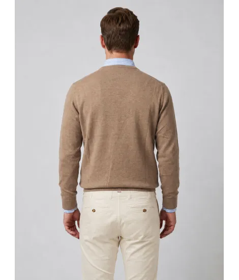 Jersey de Algodón y Cachemira Beige con Cuello de Pico 2