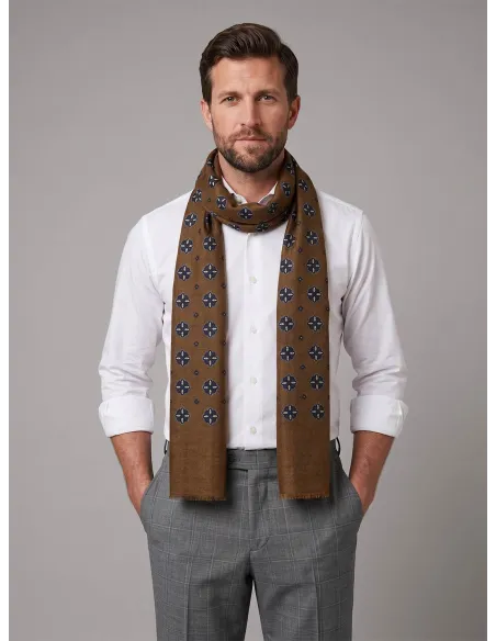 Brown and Blue Patterned Scarf
