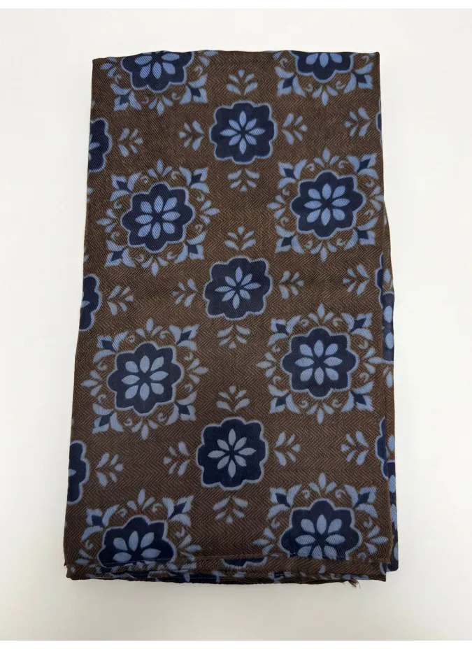 Brown and Navy Blue Patterned Scarf