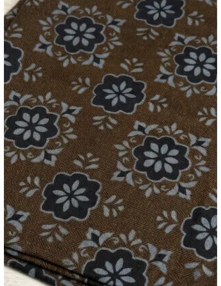 Brown and Navy Blue Patterned Scarf