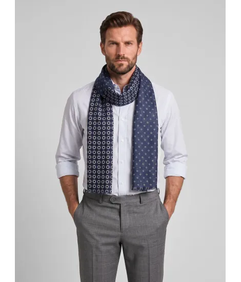 Blue and White Patterned Scarf