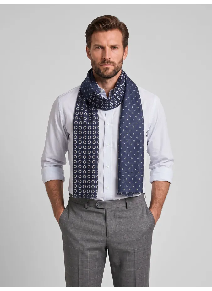 Blue and White Patterned Scarf