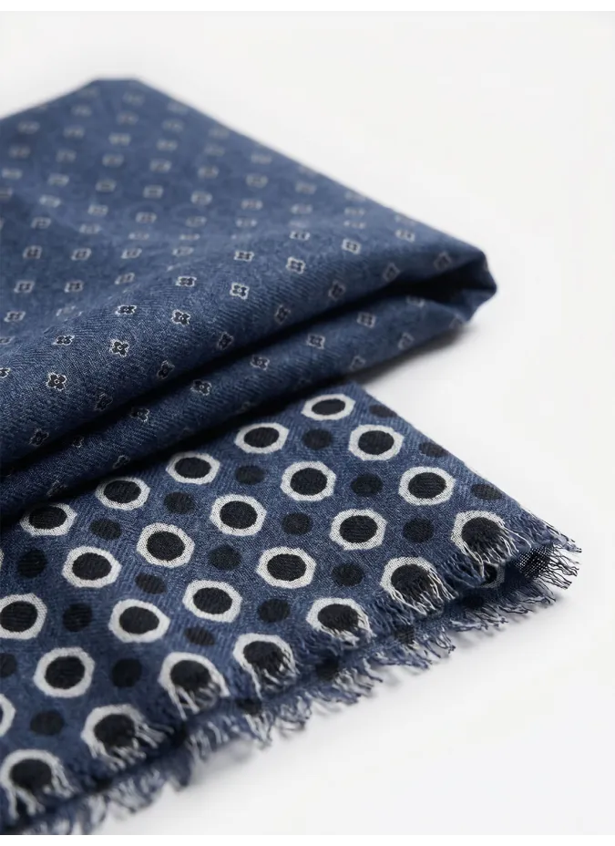 Blue and White Patterned Scarf