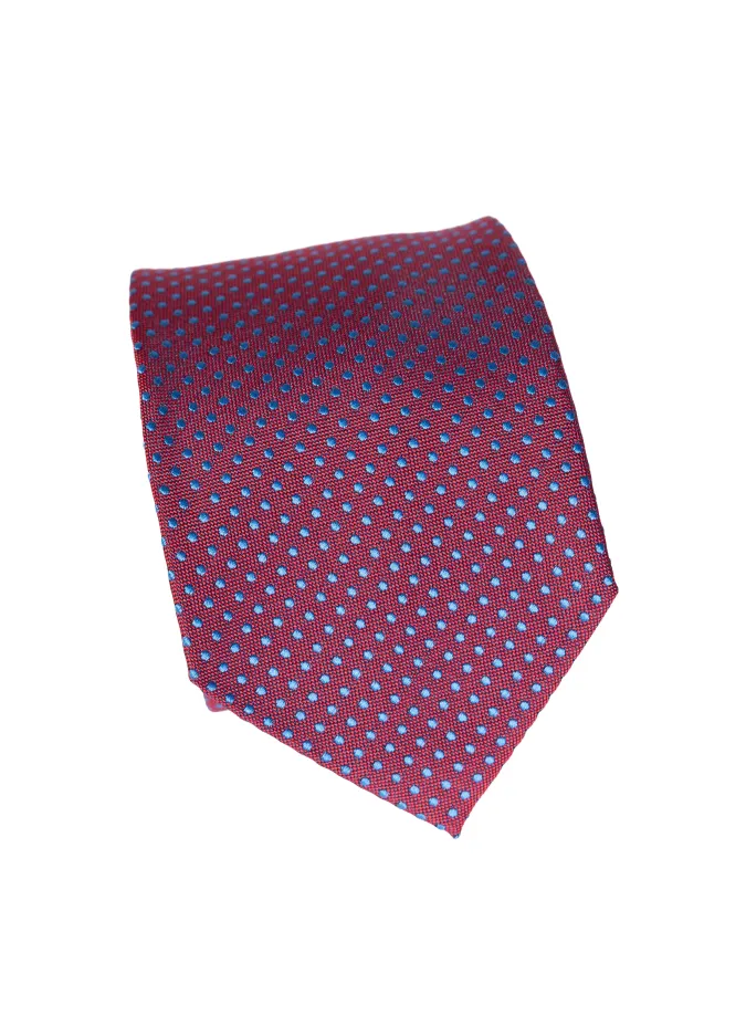 Bordeaux Silk Tie with Blue Polka Dots