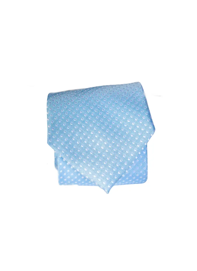 Corbata de Seda Azul Claro con Lunares Blancos