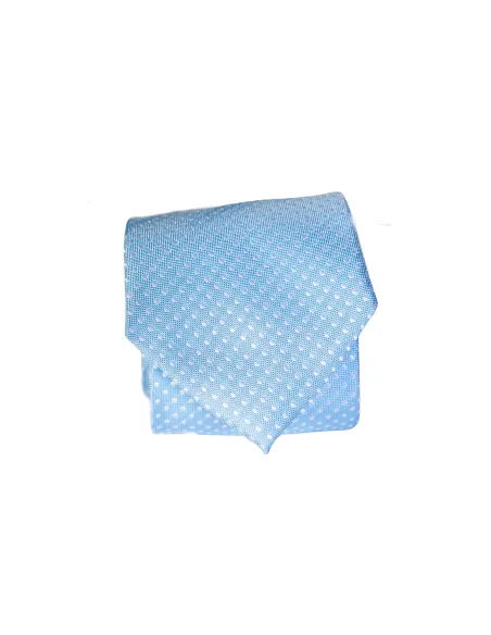 Light Blue Silk Tie with White Polka Dots