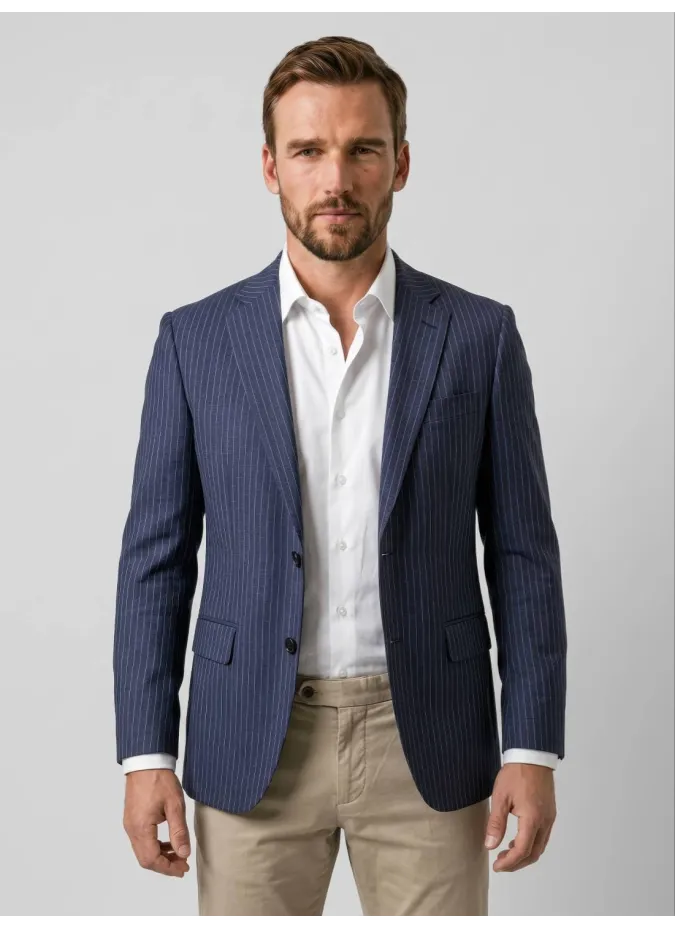 Blazer de Lino Azul con Rayas