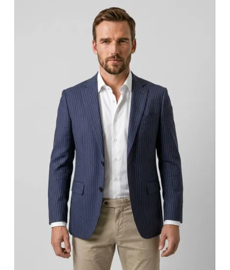 Blazer de Lino Azul con Rayas 2