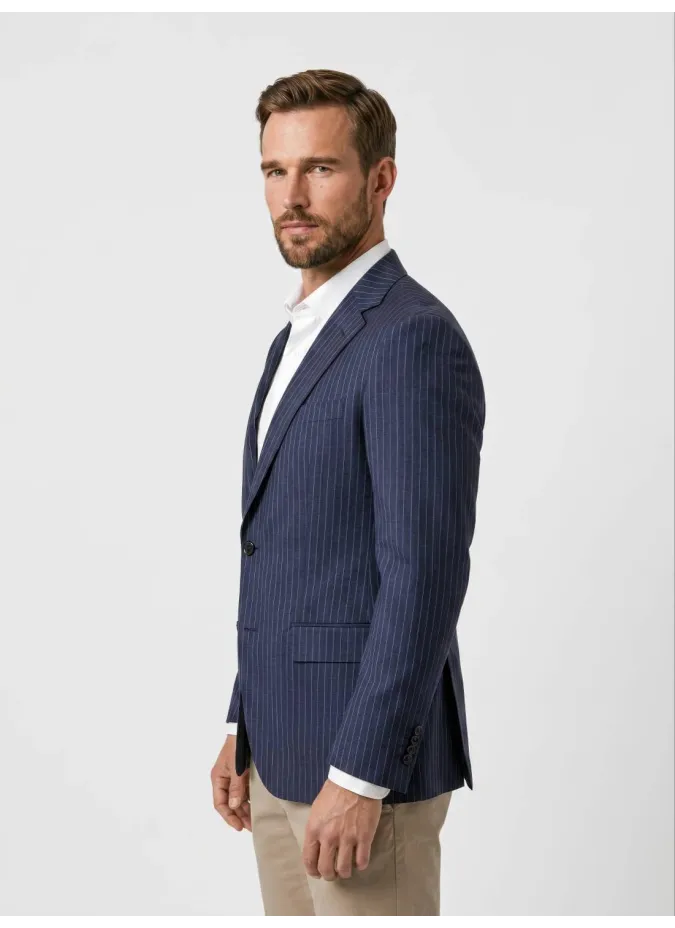 Blazer de Lino Azul con Rayas