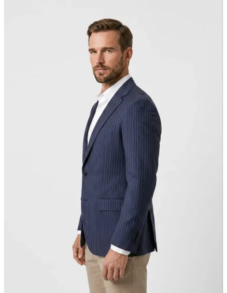 Blazer de Lino Azul con Rayas