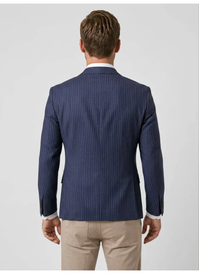 Blazer de Lino Azul con Rayas