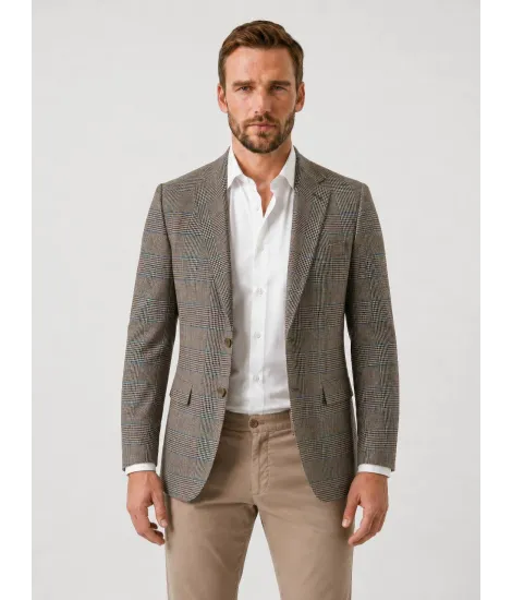 Blazer de Lã Príncipe de Gales Camel e Azul