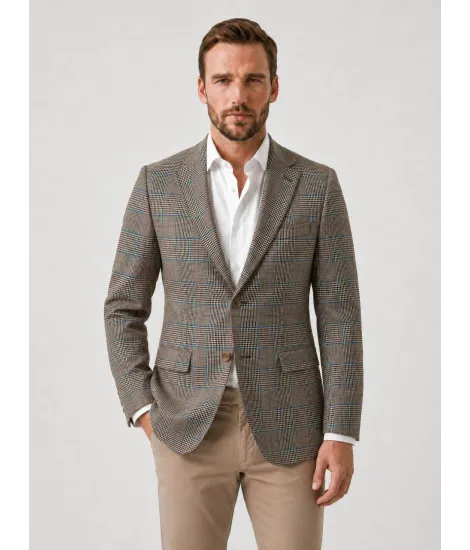 Blazer de Lana Príncipe de Gales Camel y Azul 2