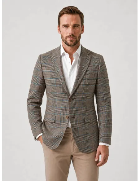 Camel and Blue Prince of Wales Wool Blazer
