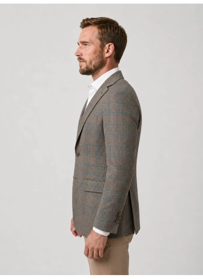 Blazer de Lana Príncipe de Gales Camel y Azul