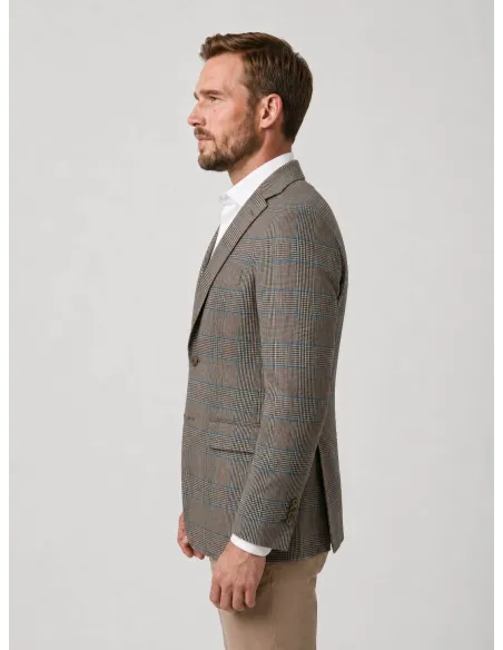 Blazer de Lana Príncipe de Gales Camel y Azul