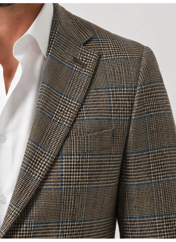 Blazer de Lana Príncipe de Gales Camel y Azul