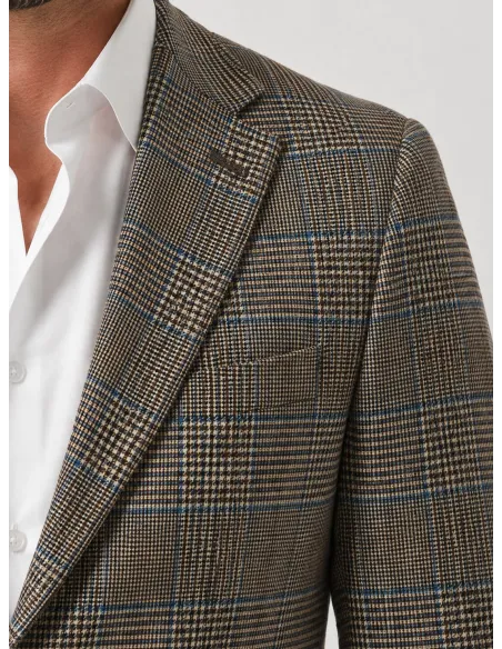Camel and Blue Prince of Wales Wool Blazer