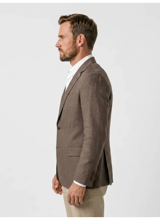 Blazer de Lana Marrón Liso