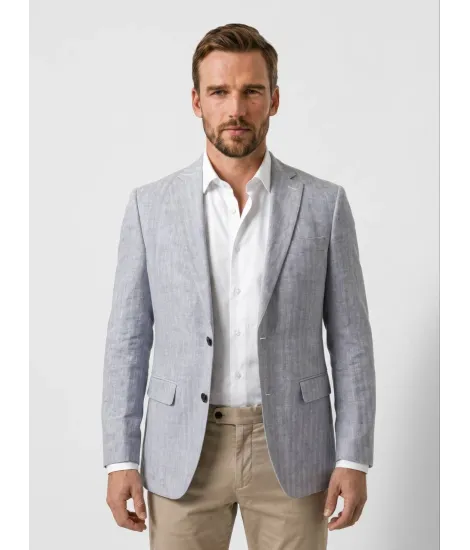 Blazer de Algodón y Lino Espiga Azul