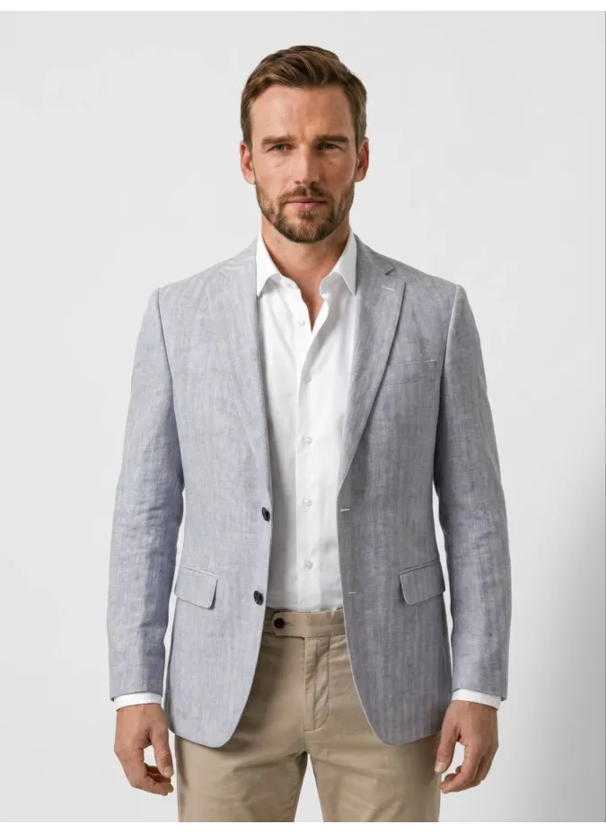 Blazer de Algodón y Lino Espiga Azul