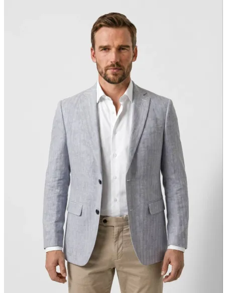Blazer de Algodón y Lino Espiga Azul