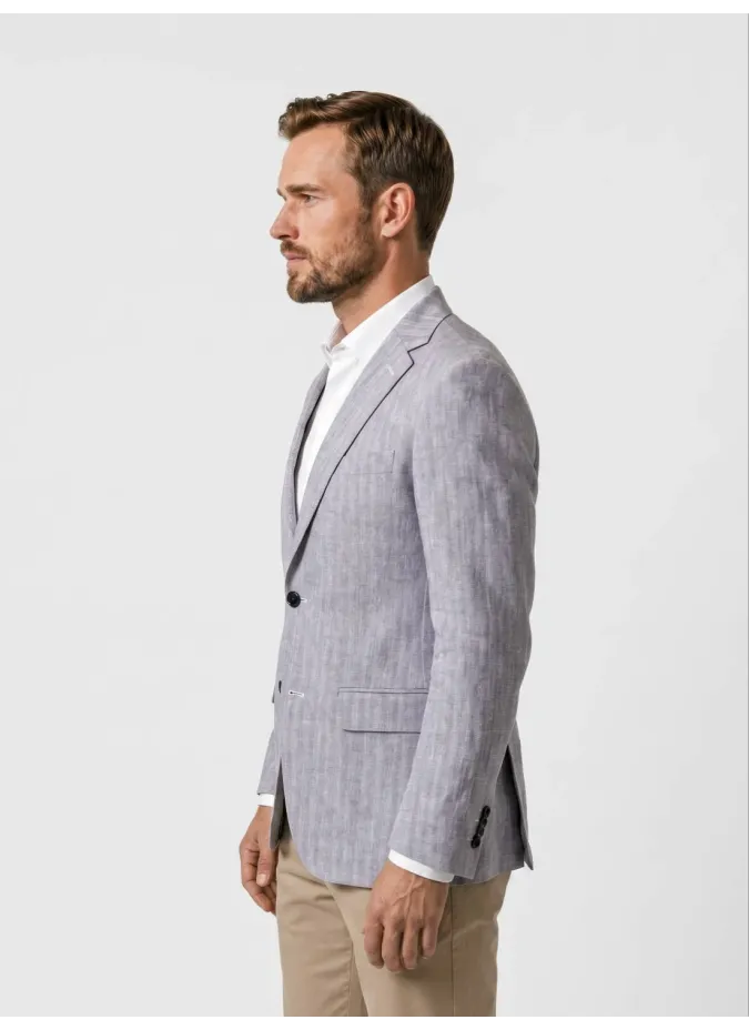 Blazer de Algodón y Lino Espiga Azul