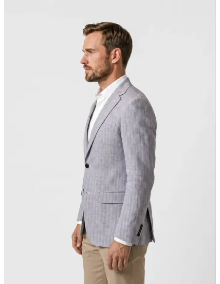 Blazer de Algodón y Lino Espiga Azul