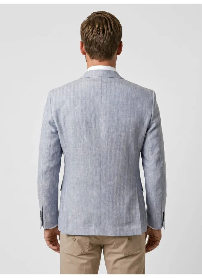 Blazer de Algodón y Lino Espiga Azul