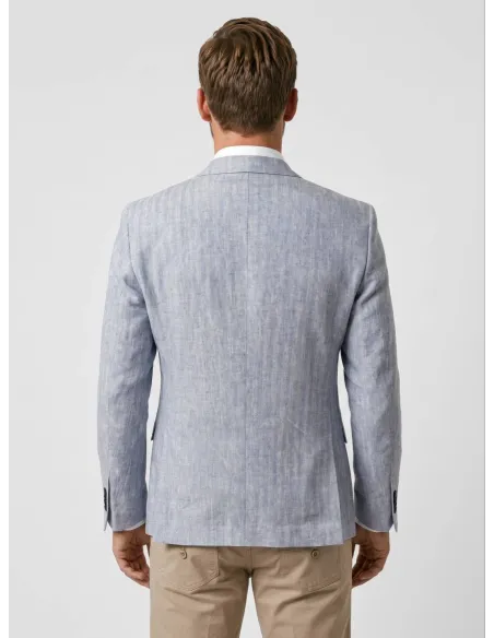 Blazer de Algodón y Lino Espiga Azul